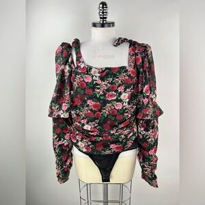 💚 3104. Chiffon Floral Tie Strap Bodysuit